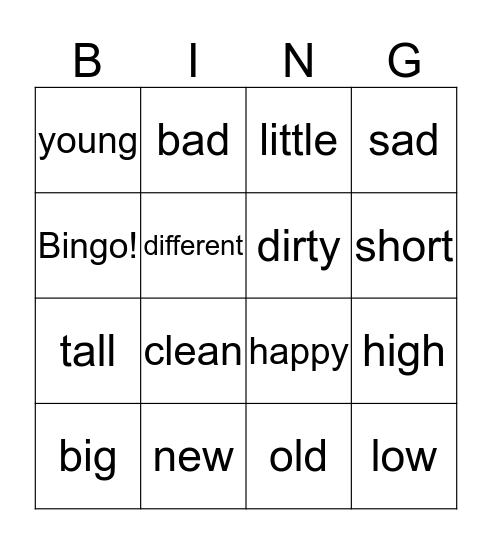 adjectives bingo Card