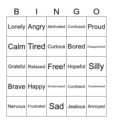 Feelings Wheel Bingo Card