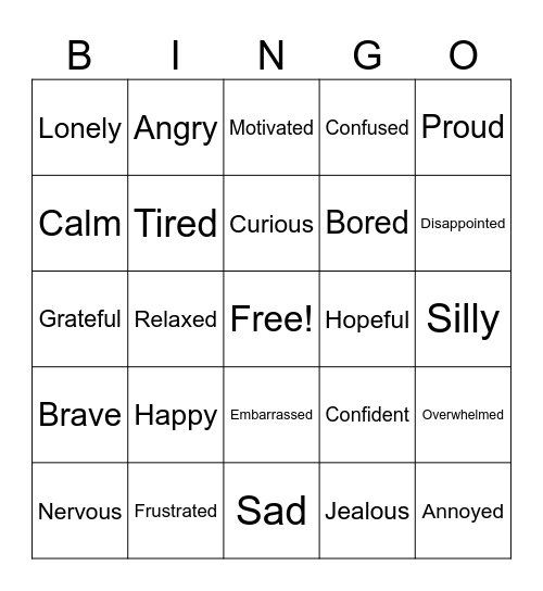 Feelings Wheel Bingo Card