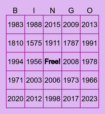 Music History Bingo Card