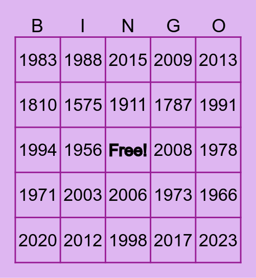Music History Bingo Card