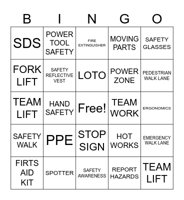 Safety Bingo Card
