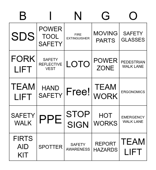 Safety Bingo Card