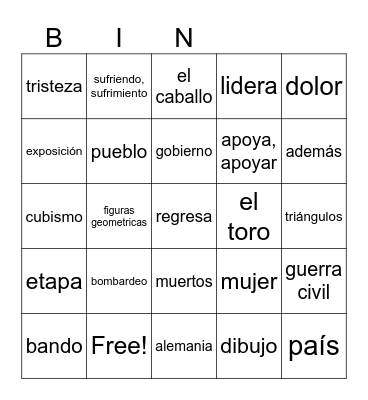 Picasso - Guernica DNH Bingo Card