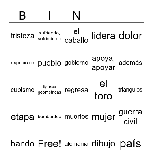 Picasso - Guernica DNH Bingo Card