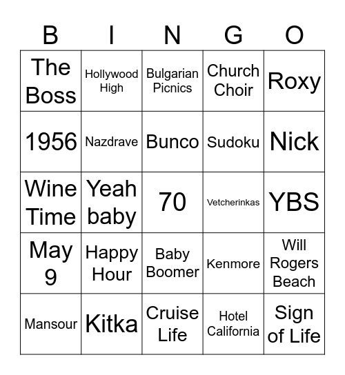 Eleanor Bingo Card