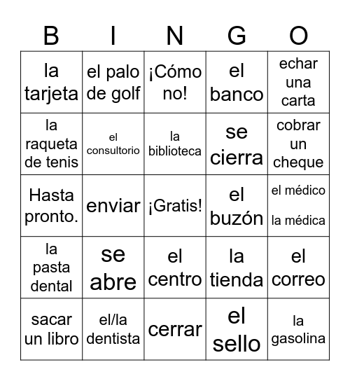 Realidades 2 Capítulo 3A Vocabulario Bingo Card
