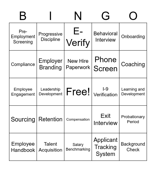 HR Essentials Bingo Card