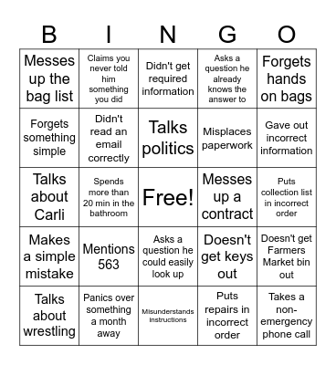 On street bingo Card
