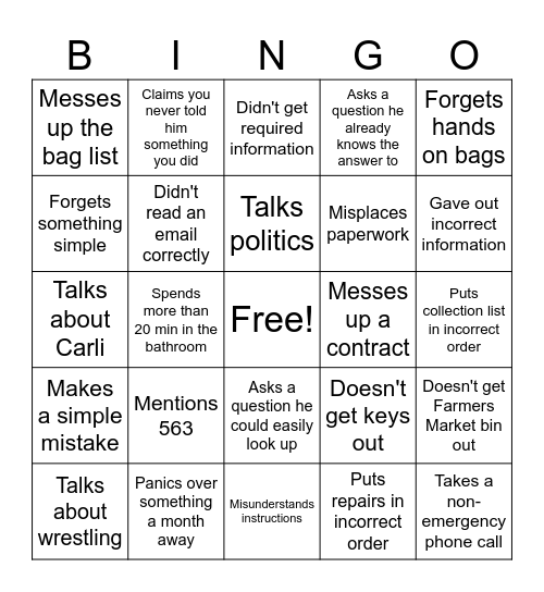 On street bingo Card