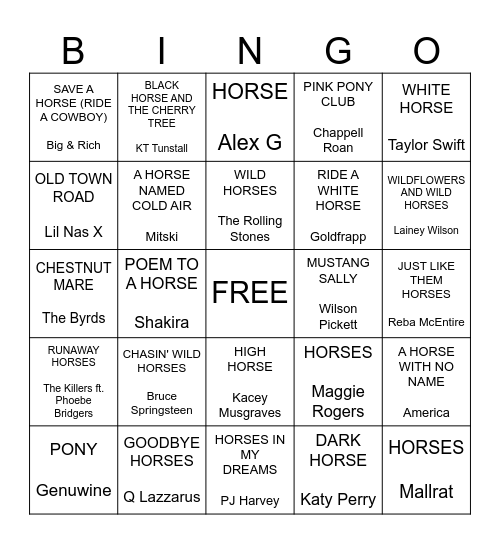 Horsing Around Bingo Card