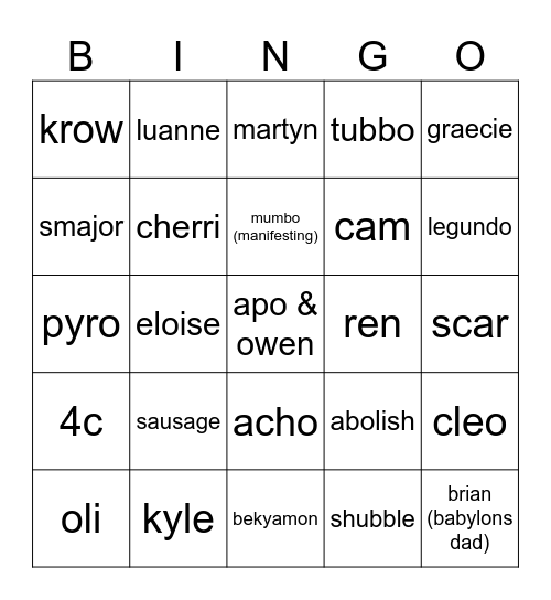 box cast Bingo Card