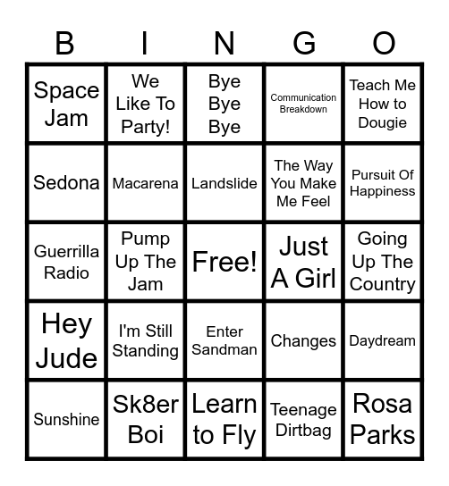 Music Bingo Card