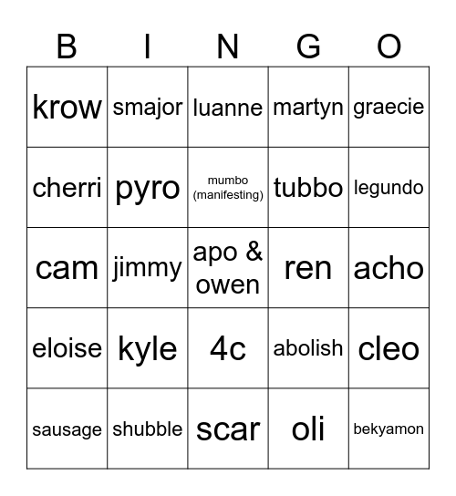 box cast Bingo Card