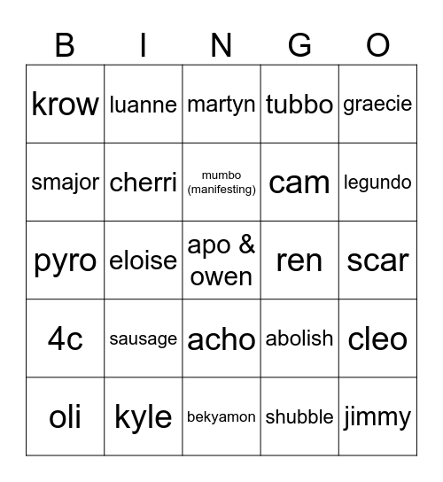 box cast Bingo Card