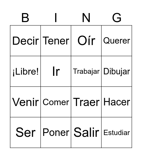 Verbos Yo-Go Bingo Card