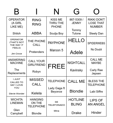 You Called? Bingo Card
