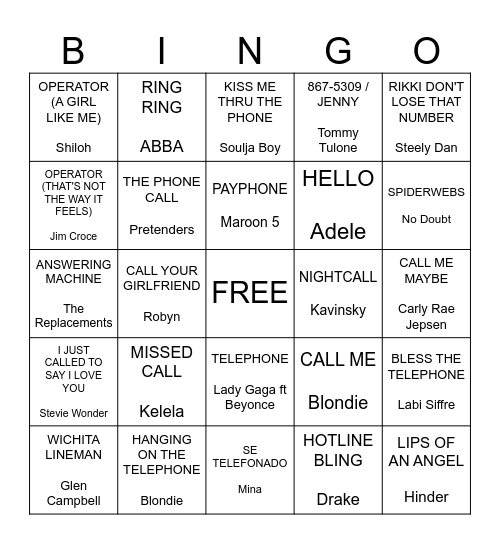 You Called? Bingo Card
