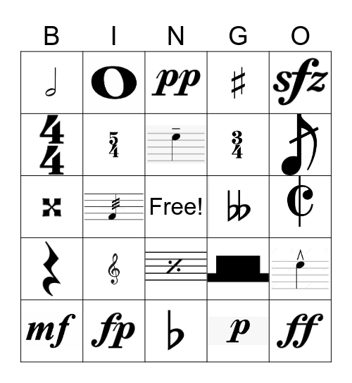Musical Symbols Bingo Card