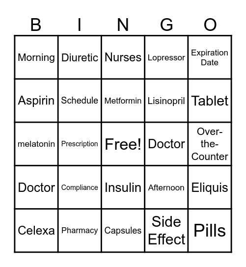 Medication Bingo Card