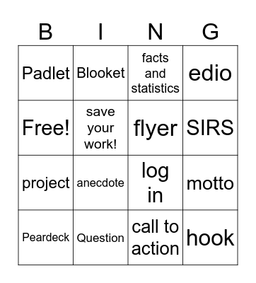 Unit 5 Project Outline Bingo Card