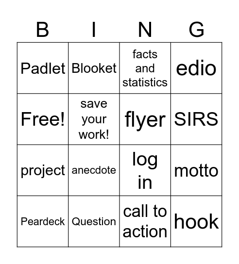 Unit 5 Project Outline Bingo Card
