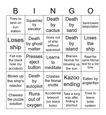 Outer Wilds Bingo Card