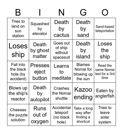 Outer Wilds Bingo Card