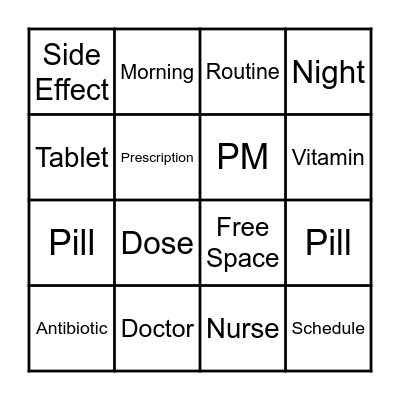 Medication Bingo Card