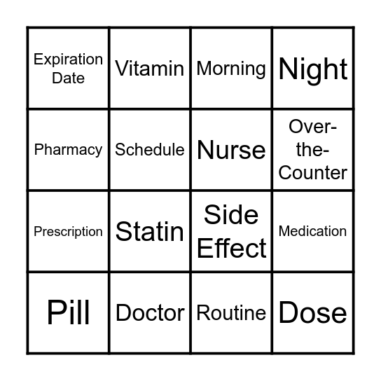 Medication Bingo Card