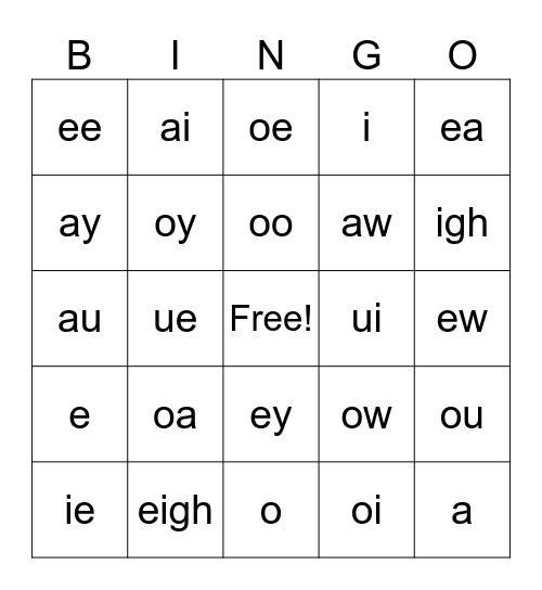 Vowel Teams Bingo Card