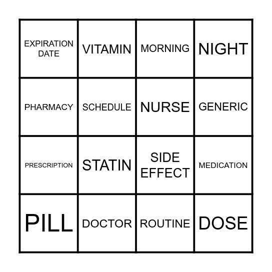 Medication Bingo! Bingo Card