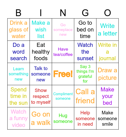 Today I will.... Bingo Card
