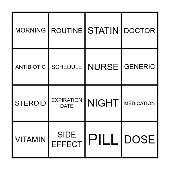 Medication Bingo! Bingo Card