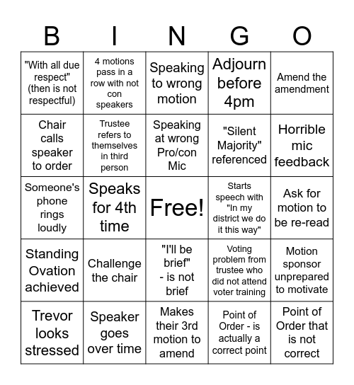 BCSTA AGM Bingo Card