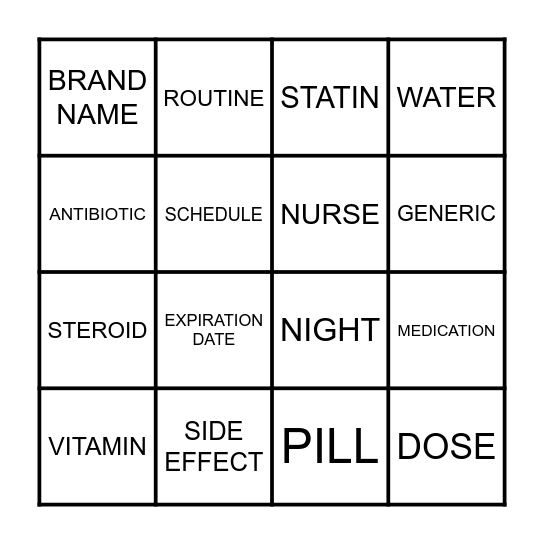 Medication Bingo! Bingo Card
