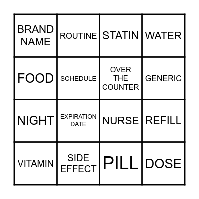 Medication Bingo! Bingo Card