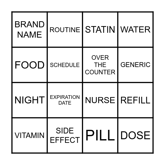 Medication Bingo! Bingo Card