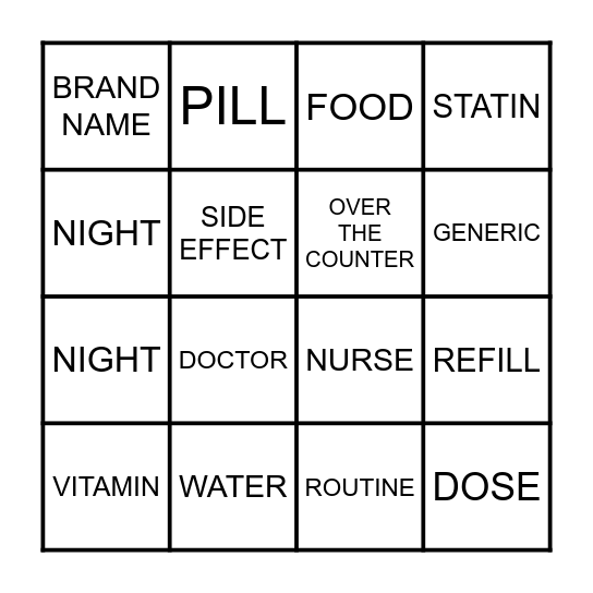 Medication Bingo! Bingo Card