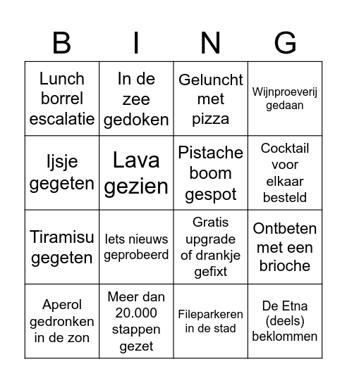 Sicilie Bingo Card