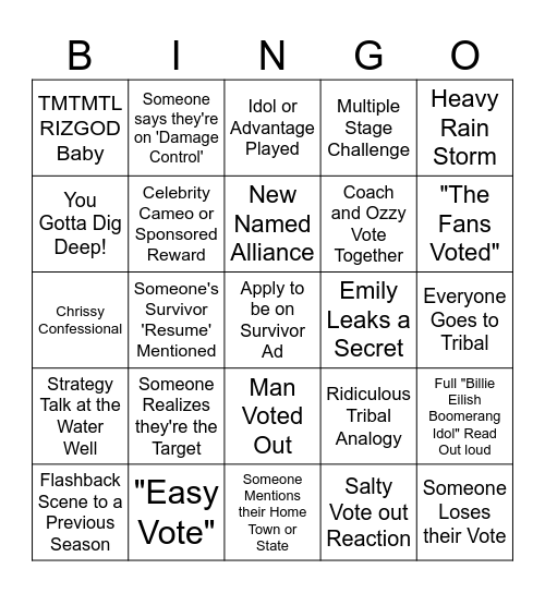Survivor 50 Episode 7 Bingo Card