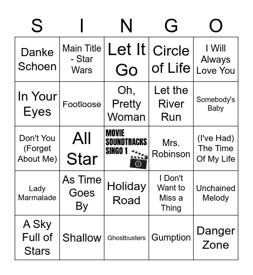 Movie Soundtracks Singo 1 - 40 songs Bingo Card