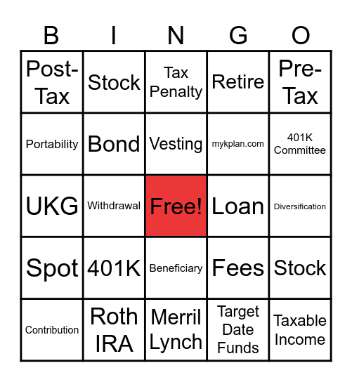Retirement Bingo Card