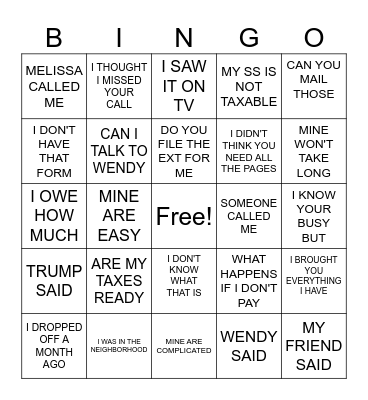 TAX SEASON BINGO Card