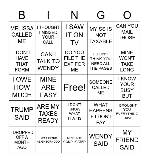 TAX SEASON BINGO Card