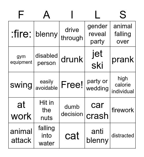 Fail Army Bingo Card