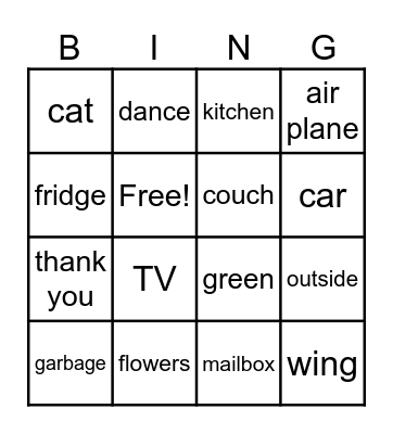 Everyday Words Bingo Card
