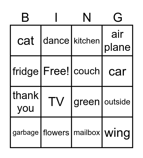 Everyday Words Bingo Card