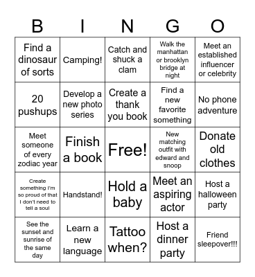Amanda’s 24 Year Bingo Card