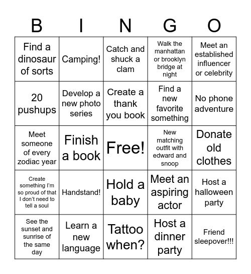 Amanda’s 24 Year Bingo Card